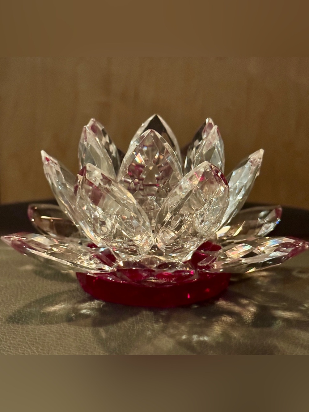 Crystal Lotus Tealight Holder - Clear and Red